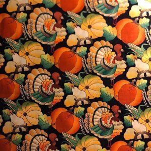 Quilt Cotton Fabric Material -  2 yard Fall Thanksgiving Turkey Pumpkin #771